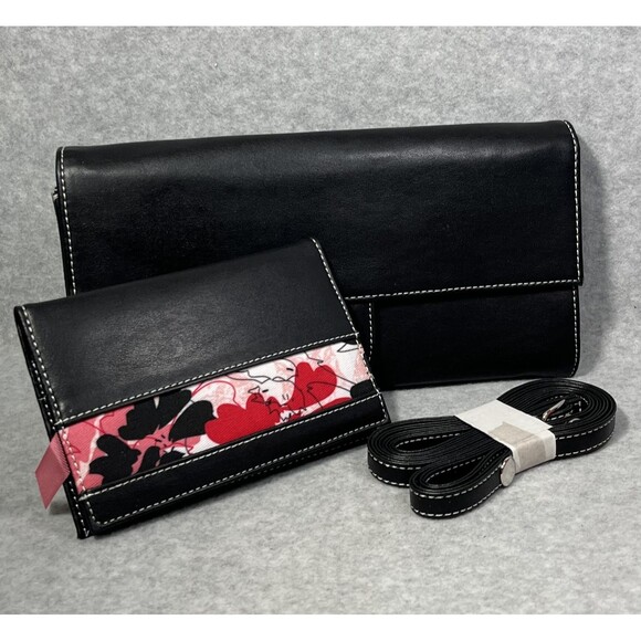 Mary Kay Consultant Travel Wallet Organizer Black Floral 3 pc Crossbody Passport - Picture 1 of 16